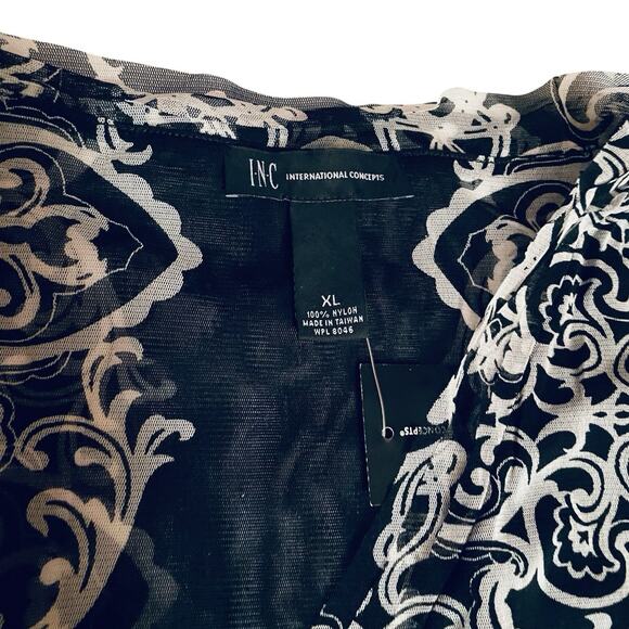 NWT Macys B&W Baroque Mesh Ruched V-Neck Top XL I.N.C. International Concepts - Picture 3 of 9